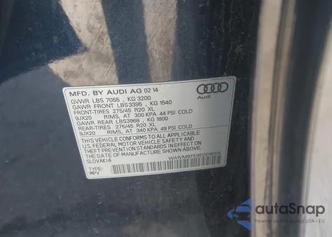 2014 Audi Q7 3.0 Tdi Premium из США, поврежденный, VIN WA1VMBFE9ED016104